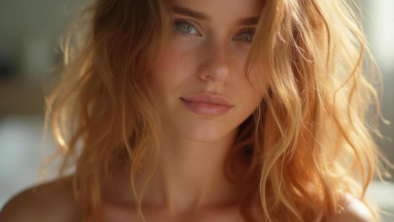 Gros plan sur le visage d'une belle femme aux cheveux blonds